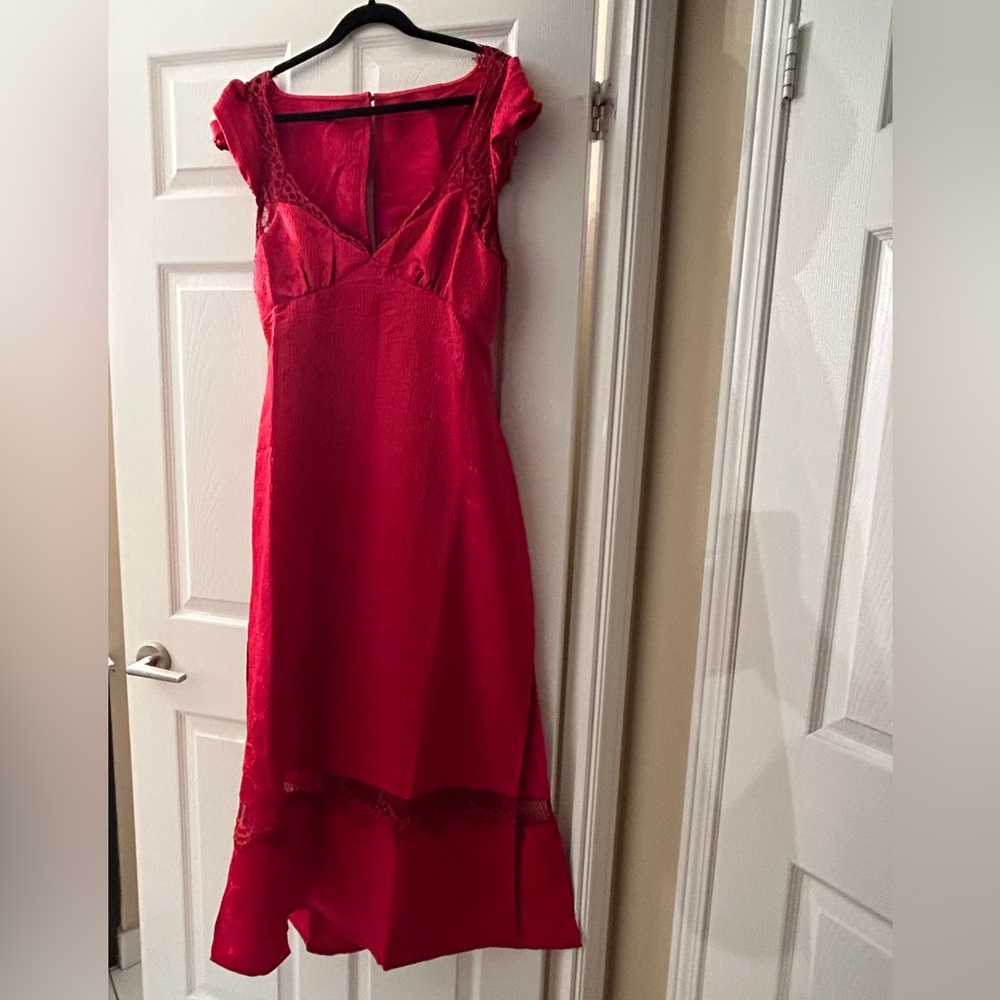 Free People Foolish heart Midi Dress in red dahlia combo